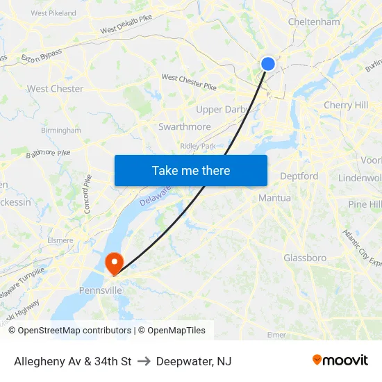 Allegheny Av & 34th St to Deepwater, NJ map