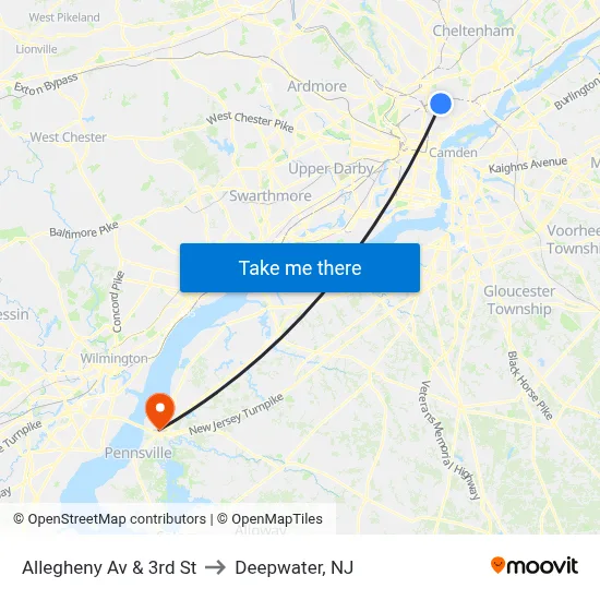 Allegheny Av & 3rd St to Deepwater, NJ map