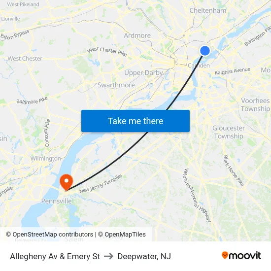 Allegheny Av & Emery St to Deepwater, NJ map