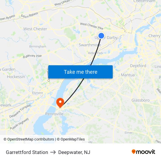 Garrettford Station to Deepwater, NJ map