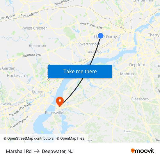 Marshall Rd to Deepwater, NJ map