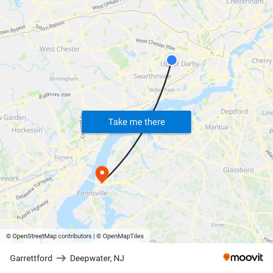 Garrettford to Deepwater, NJ map