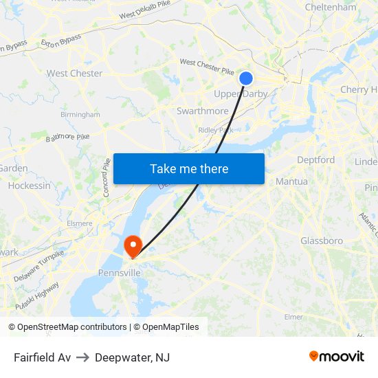 Fairfield Av to Deepwater, NJ map