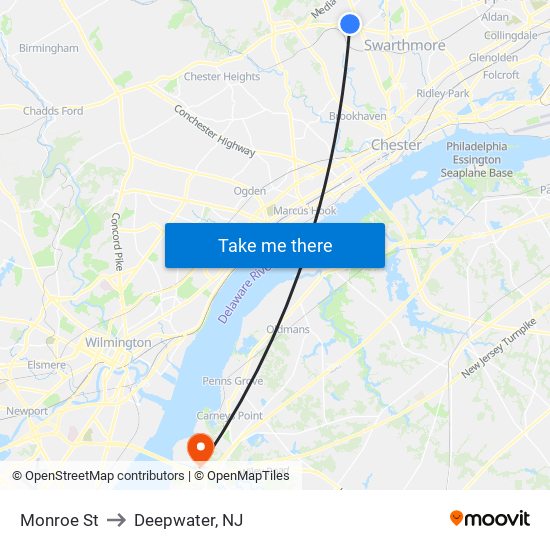 Monroe St to Deepwater, NJ map