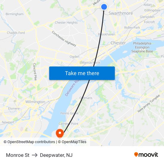 Monroe St to Deepwater, NJ map