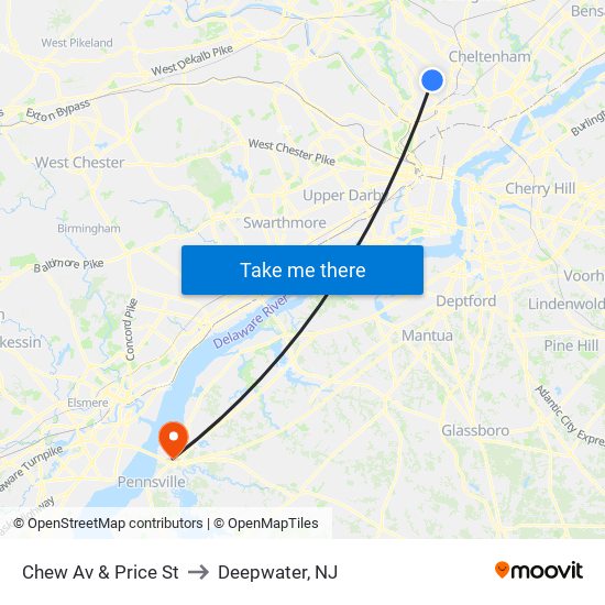 Chew Av & Price St to Deepwater, NJ map