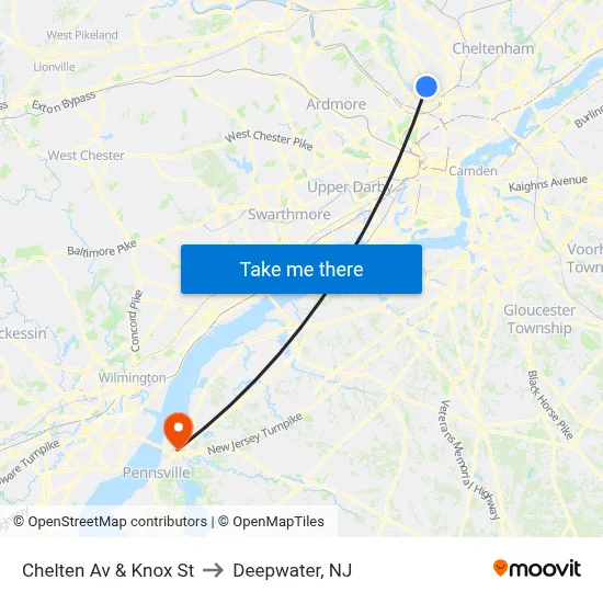 Chelten Av & Knox St to Deepwater, NJ map
