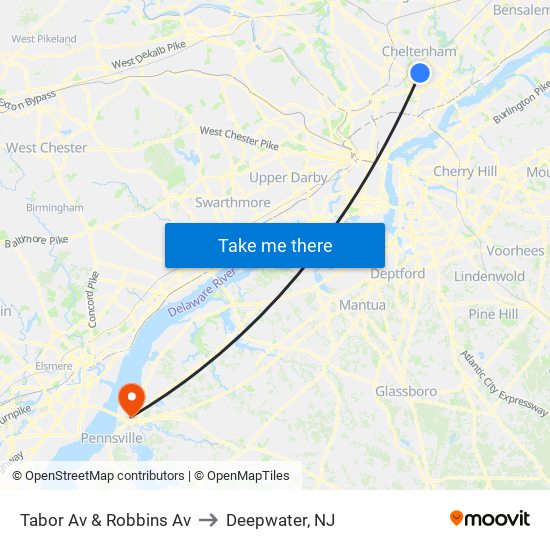 Tabor Av & Robbins Av to Deepwater, NJ map