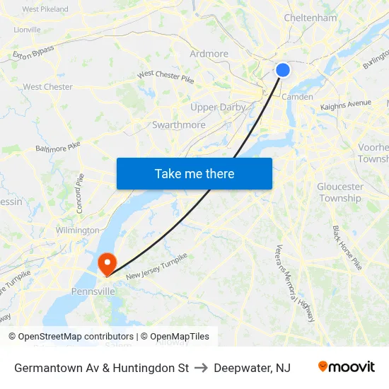 Germantown Av & Huntingdon St to Deepwater, NJ map