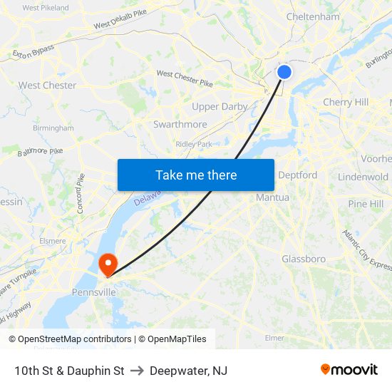 10th St & Dauphin St to Deepwater, NJ map