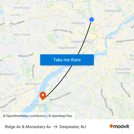 Ridge Av & Monastary Av to Deepwater, NJ map