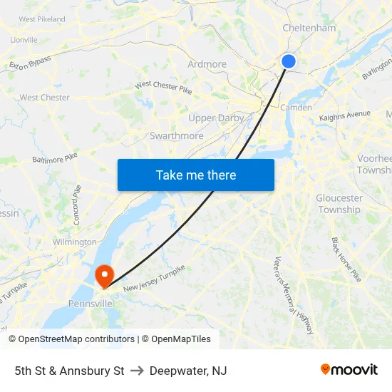 5th St & Annsbury St to Deepwater, NJ map