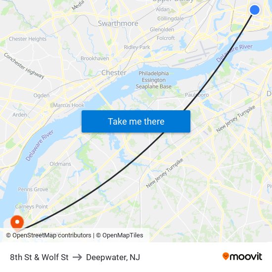 8th St & Wolf St to Deepwater, NJ map
