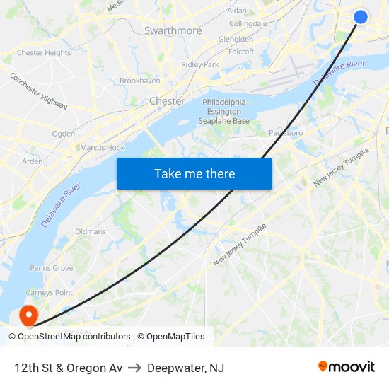 12th St & Oregon Av to Deepwater, NJ map