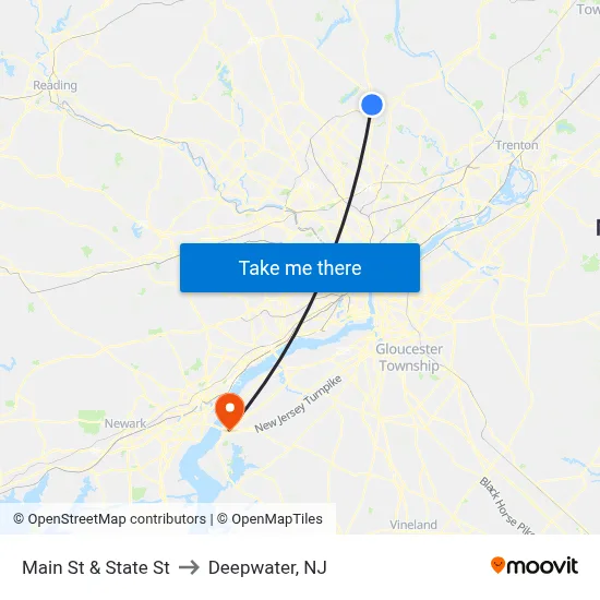 Main St & State St to Deepwater, NJ map