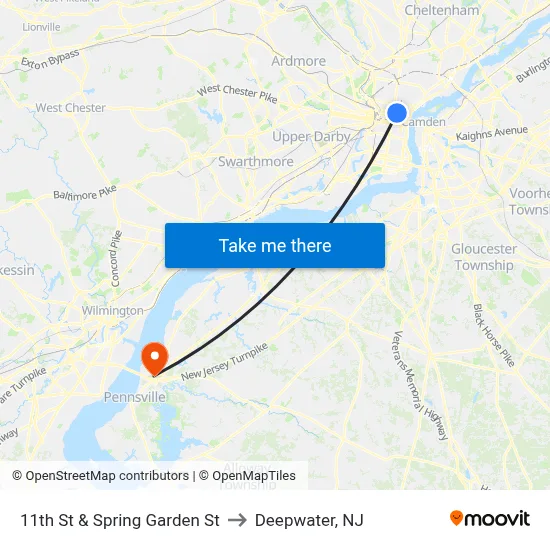 11th St & Spring Garden St to Deepwater, NJ map