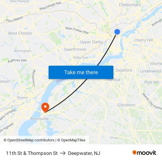 11th St & Thompson St to Deepwater, NJ map