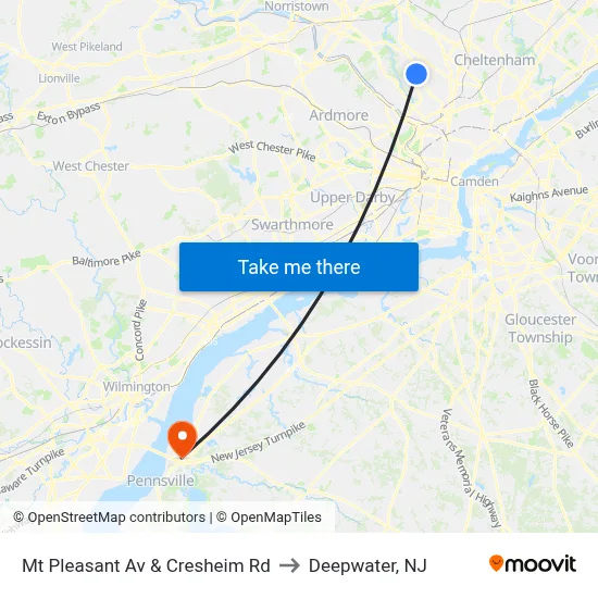 Mt Pleasant Av & Cresheim Rd to Deepwater, NJ map