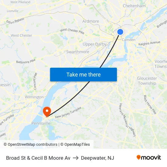 Broad St & Cecil B Moore Av to Deepwater, NJ map