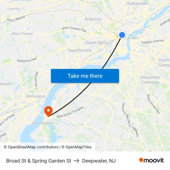 Broad St & Spring Garden St to Deepwater, NJ map
