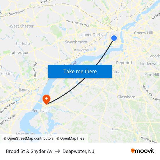 Broad St & Snyder Av to Deepwater, NJ map