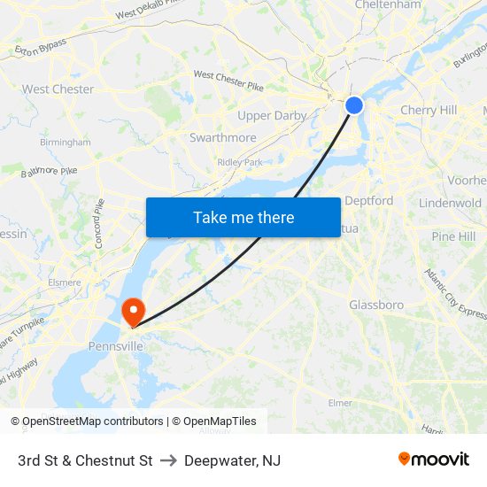 3rd St & Chestnut St to Deepwater, NJ map