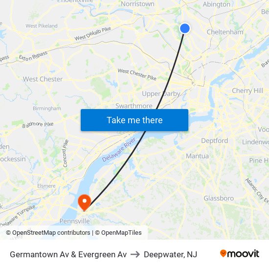 Germantown Av & Evergreen Av to Deepwater, NJ map