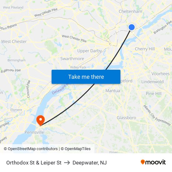 Orthodox St & Leiper St to Deepwater, NJ map