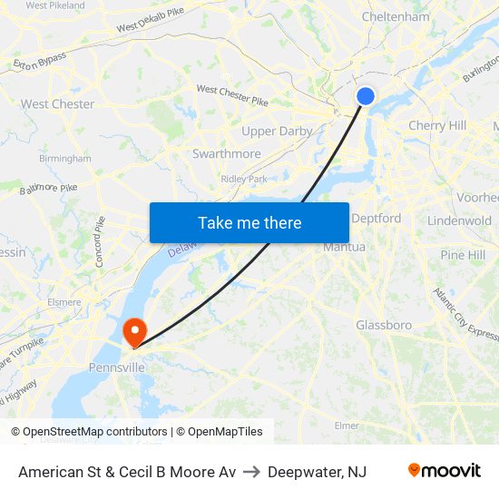 American St & Cecil B Moore Av to Deepwater, NJ map