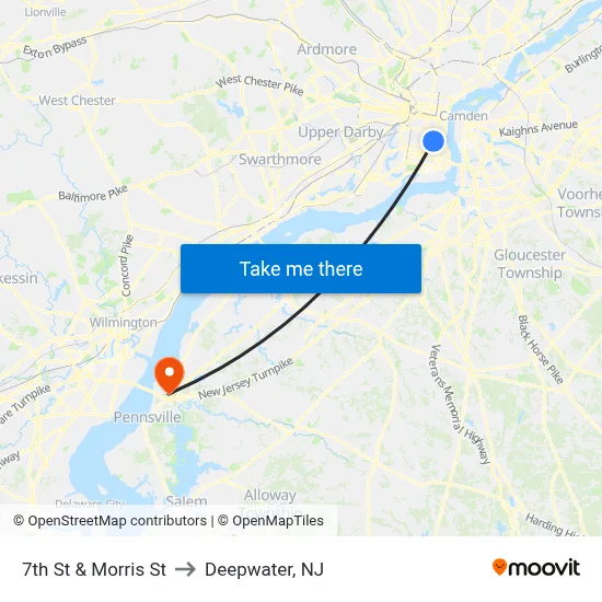 7th St & Morris St to Deepwater, NJ map