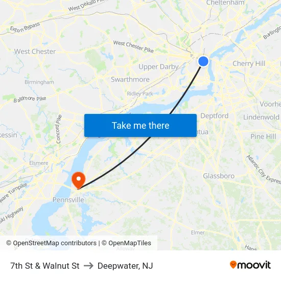 7th St & Walnut St to Deepwater, NJ map