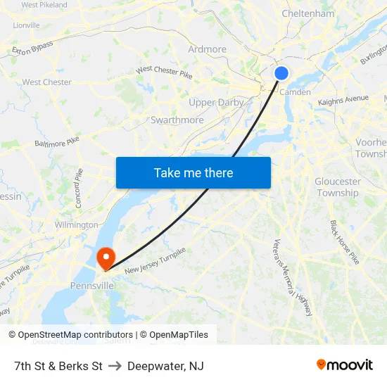 7th St & Berks St to Deepwater, NJ map