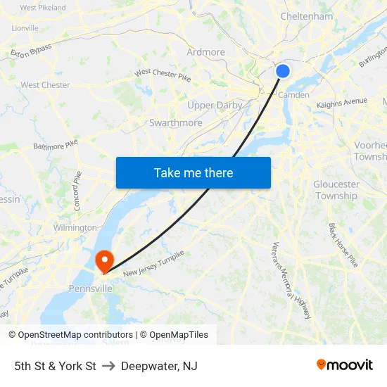 5th St & York St to Deepwater, NJ map