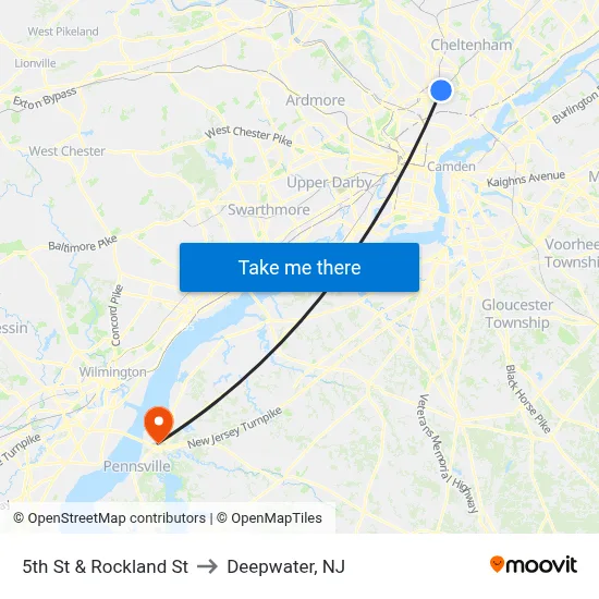 5th St & Rockland St to Deepwater, NJ map