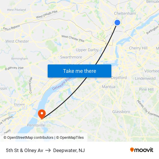 5th St & Olney Av to Deepwater, NJ map