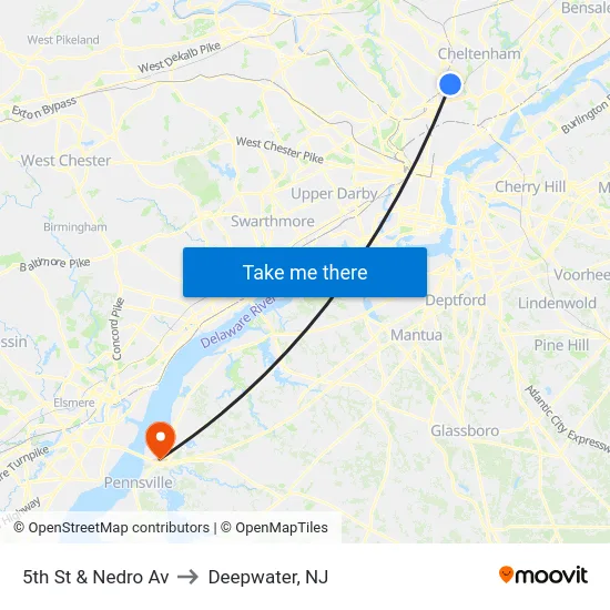 5th St & Nedro Av to Deepwater, NJ map