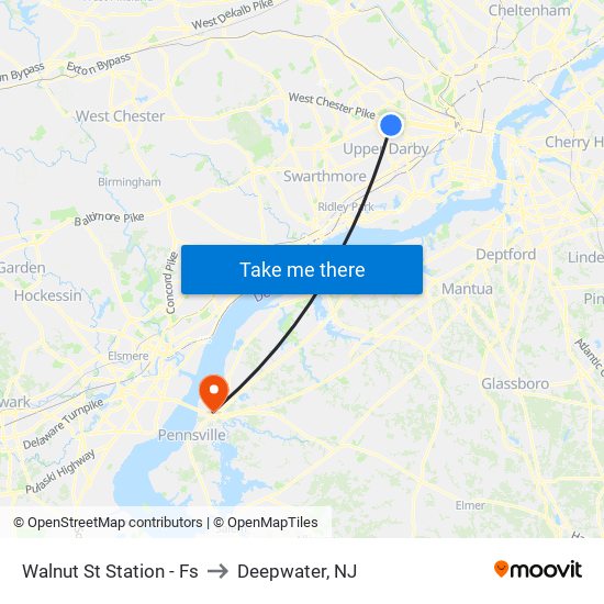 Walnut St Station - Fs to Deepwater, NJ map