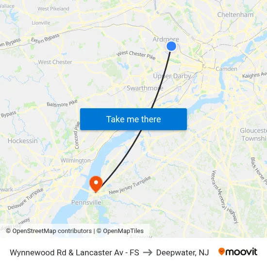 Wynnewood Rd & Lancaster Av - FS to Deepwater, NJ map