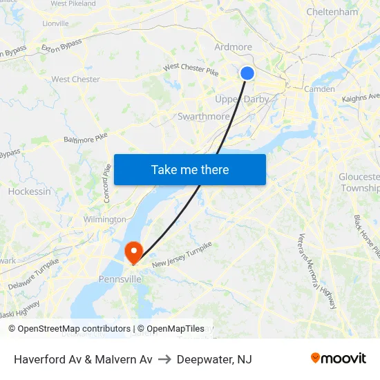 Haverford Av & Malvern Av to Deepwater, NJ map