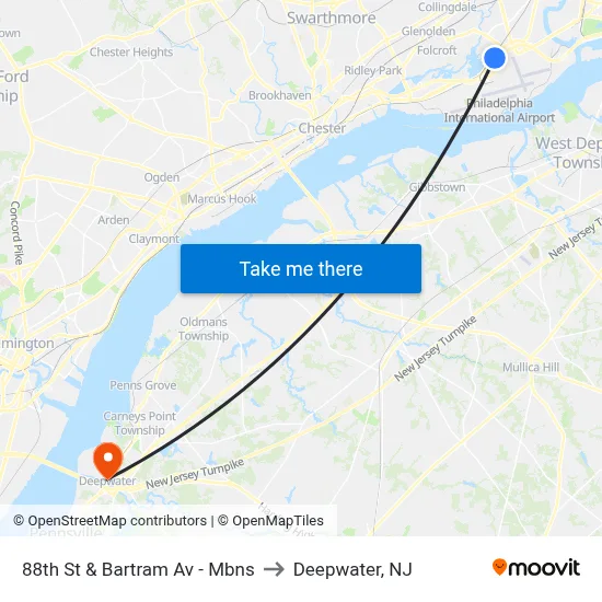 88th St & Bartram Av - Mbns to Deepwater, NJ map