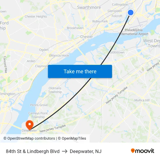84th St & Lindbergh Blvd to Deepwater, NJ map