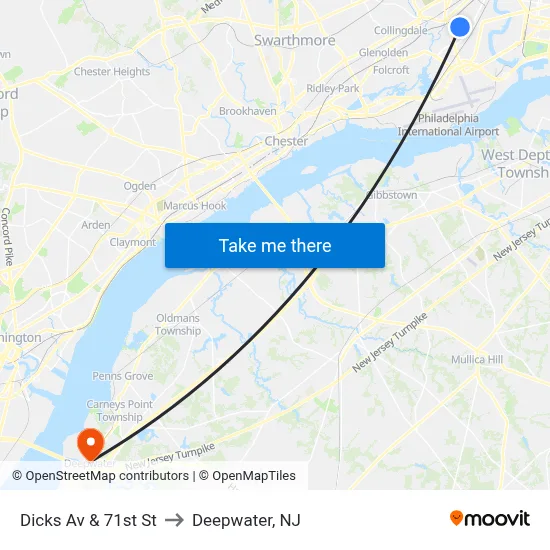 Dicks Av & 71st St to Deepwater, NJ map