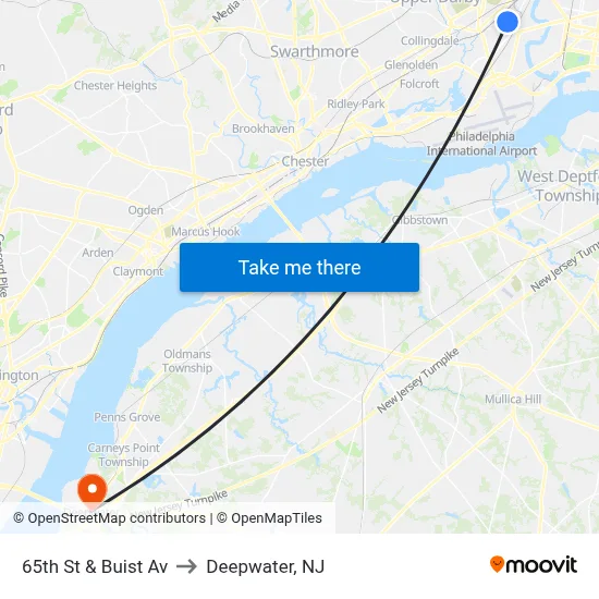 65th St & Buist Av to Deepwater, NJ map