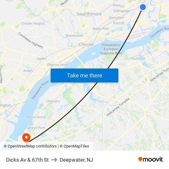 Dicks Av & 67th St to Deepwater, NJ map