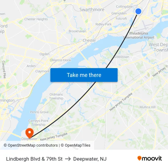 Lindbergh Blvd & 79th St to Deepwater, NJ map