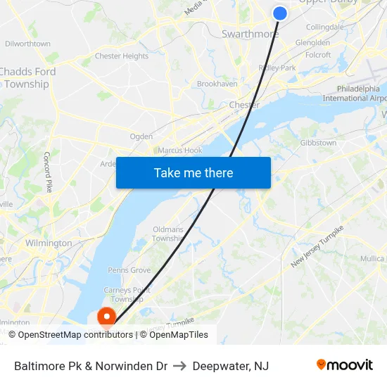 Baltimore Pk & Norwinden Dr to Deepwater, NJ map