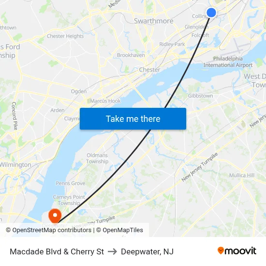 Macdade Blvd & Cherry St to Deepwater, NJ map