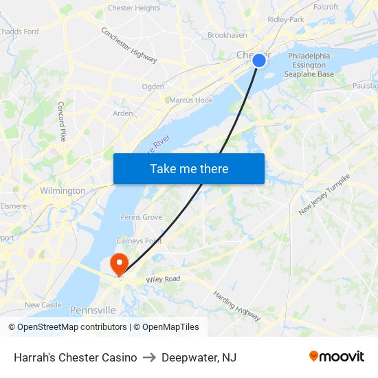 Harrah's Chester Casino to Deepwater, NJ map