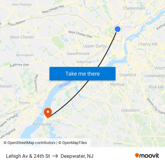Lehigh Av & 24th St to Deepwater, NJ map