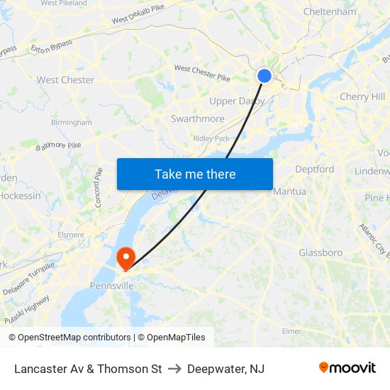Lancaster Av & Thomson St to Deepwater, NJ map